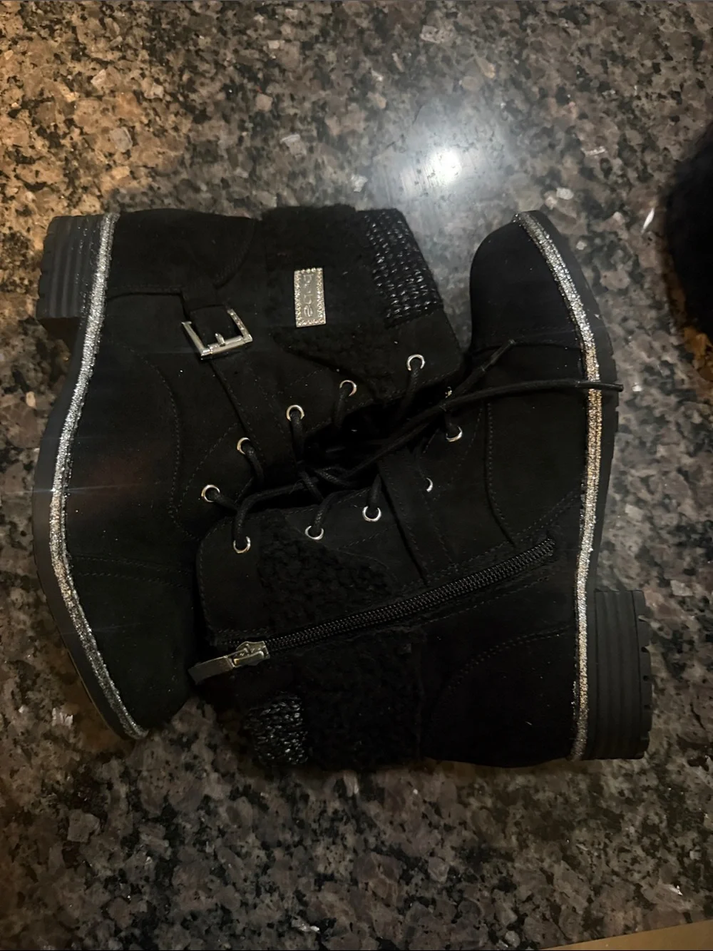 Bebe Girls  Suede Glitter-Trim Lace-Up Boots